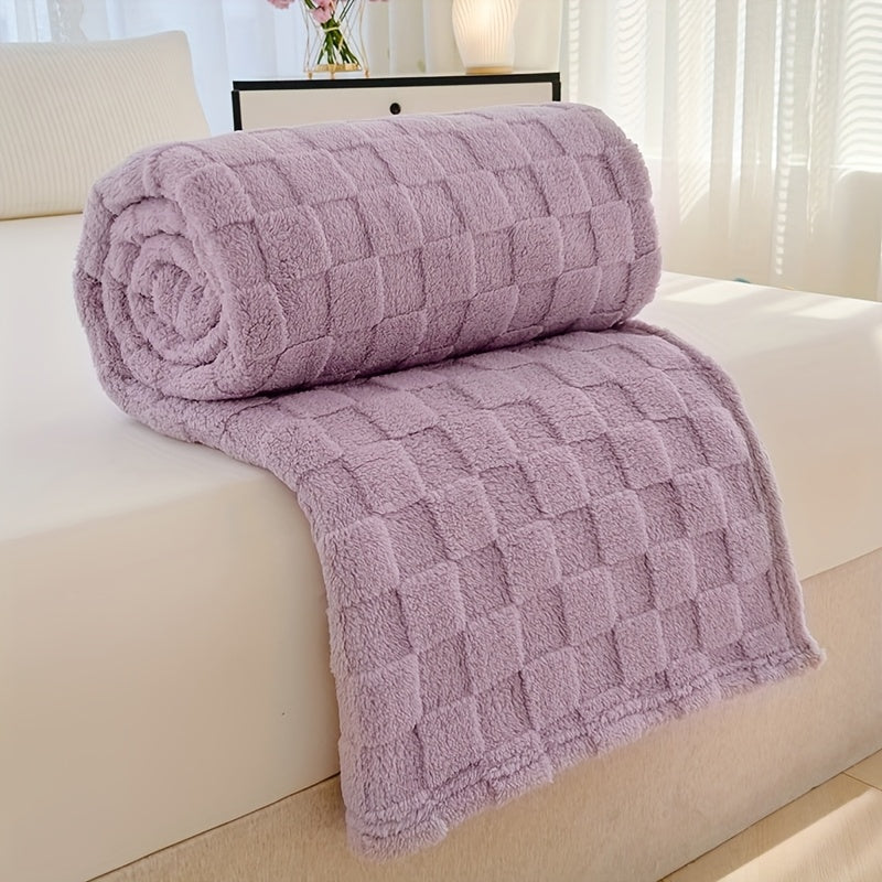 Plaid en peluche à motif damier – Mauve