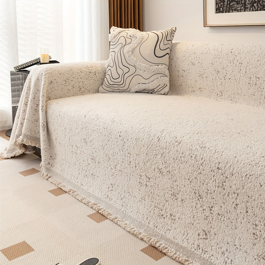 Plaid chenille chiné épais – coloris kaki