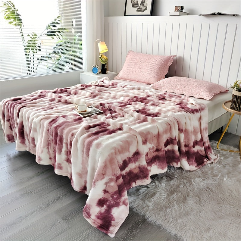 Plaid peluche imprimé tie-dye bordeaux Image