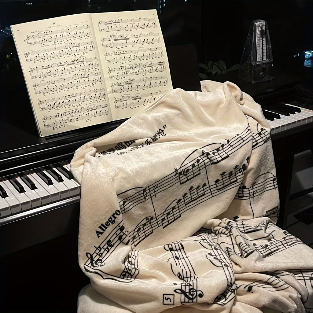 Plaid cachemire imprimé partition musicale sur un piano