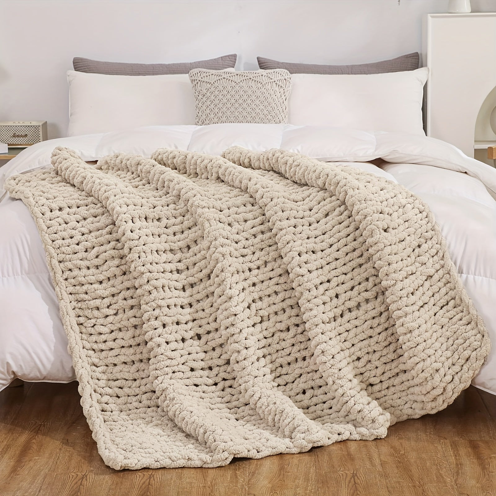 Plaid chenille tricot torsadé – coloris écru Image