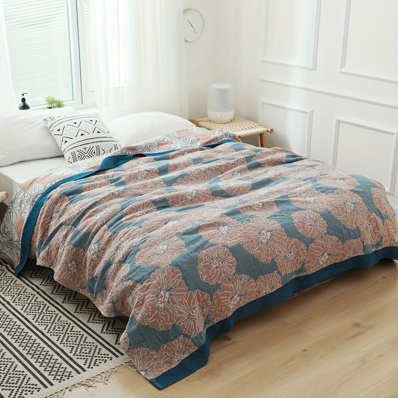 Plaid jacquard fleuri extra-large – coloris bleu