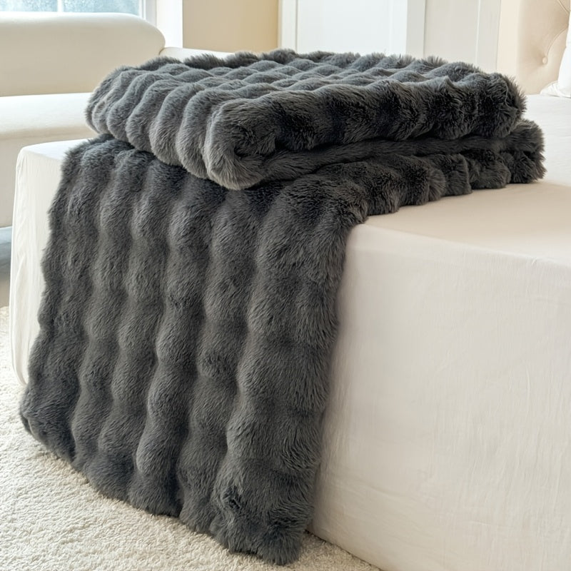 Plaid fausse fourrure double épaisseur – Gris