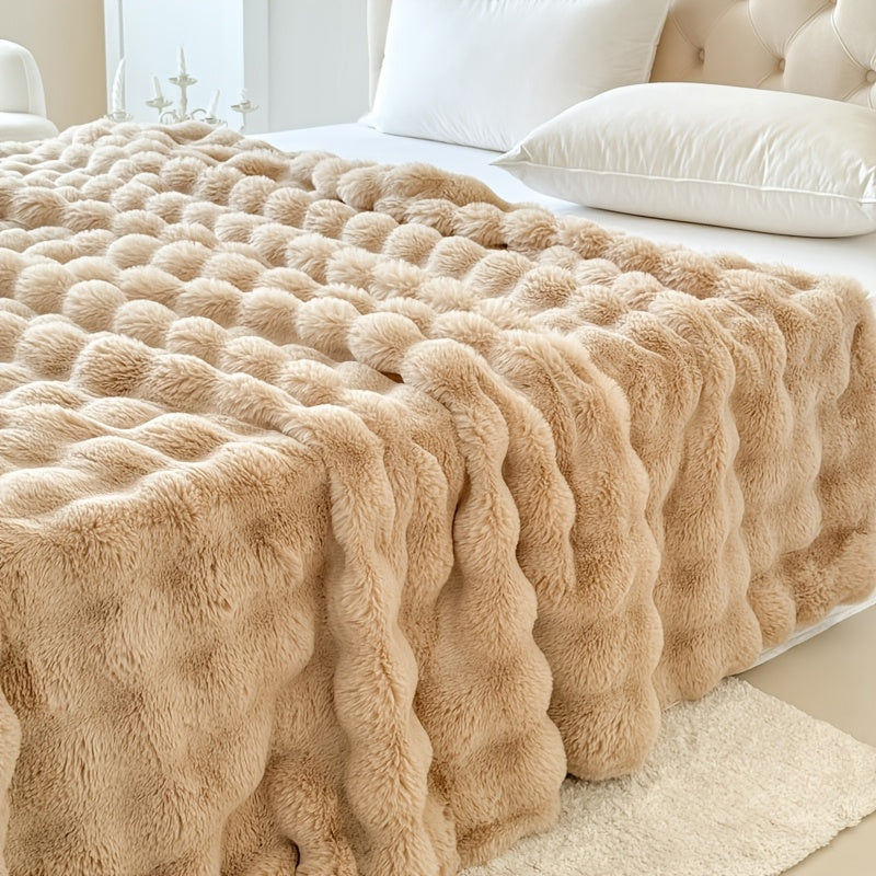 Plaid fausse fourrure double épaisseur – Camel