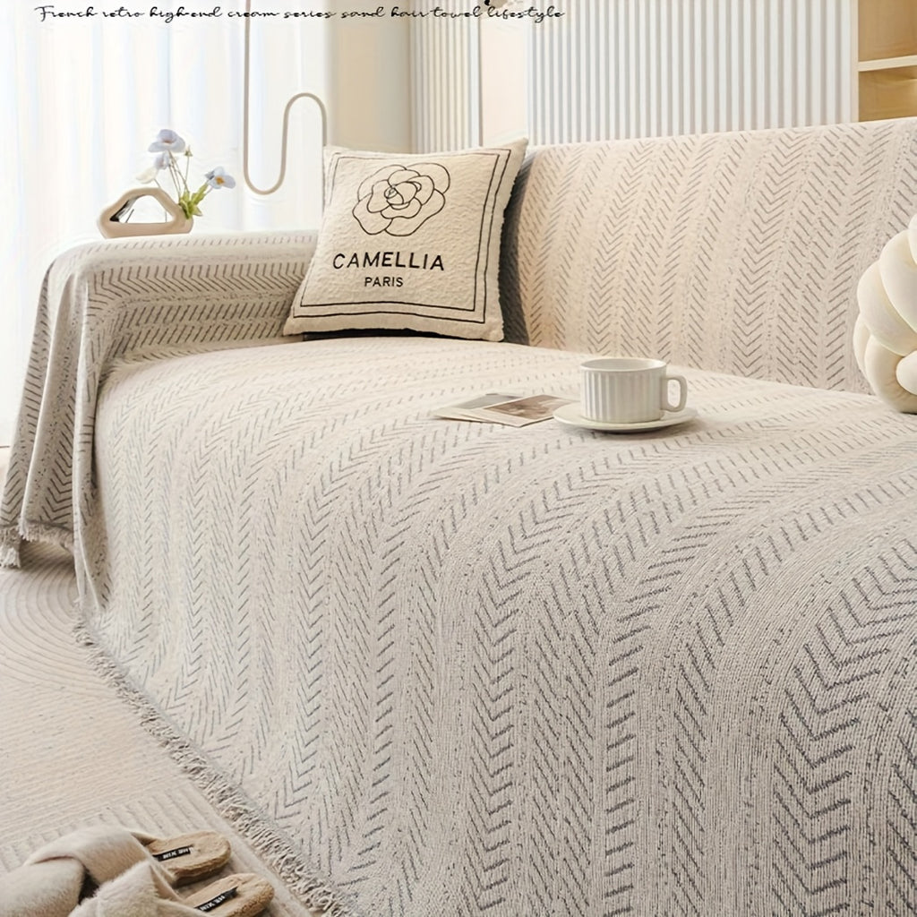 Plaid en chenille à motif chevrons – Gris