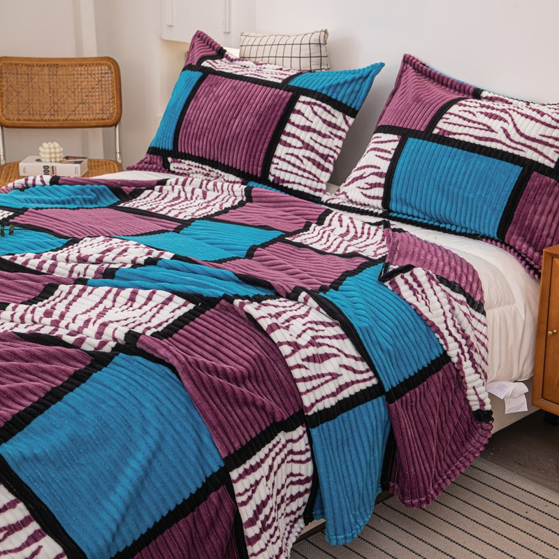 Plaid patchwork à carreaux – coloris bleu et violet