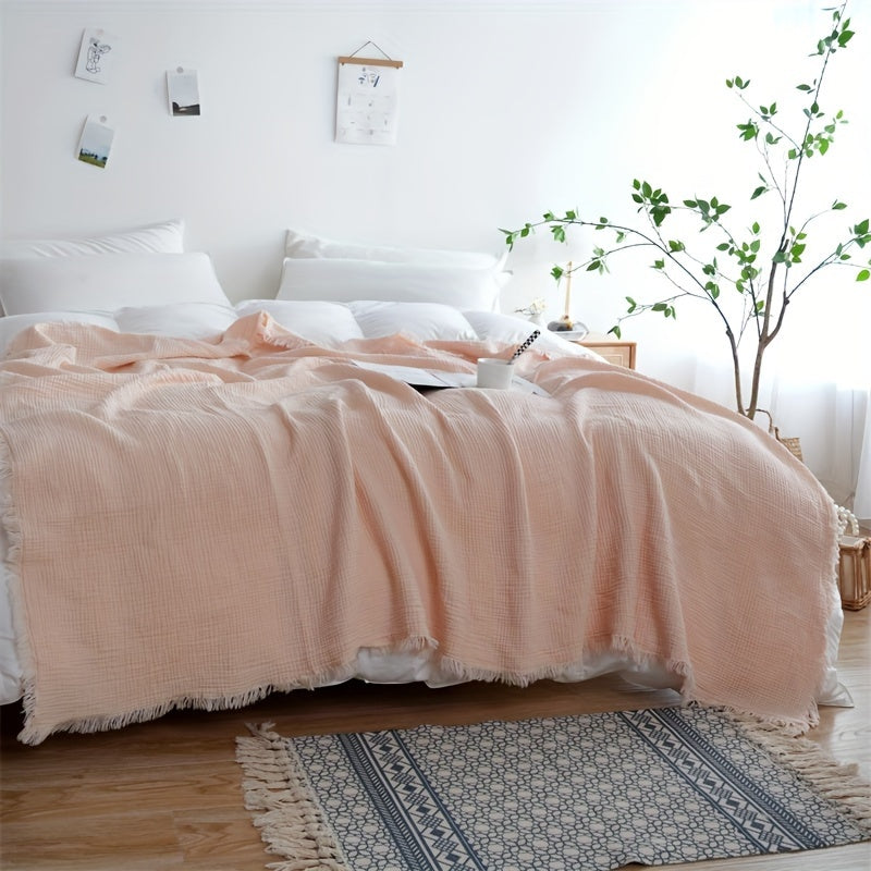 Plaid en coton froissé à franges – Rose