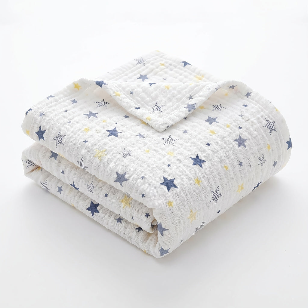 Couverture bébé en mousseline épaisse – Étoiles bleu marine