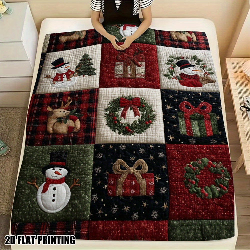 Plaid patchwork de Noël bonhomme de neige, détail Image
