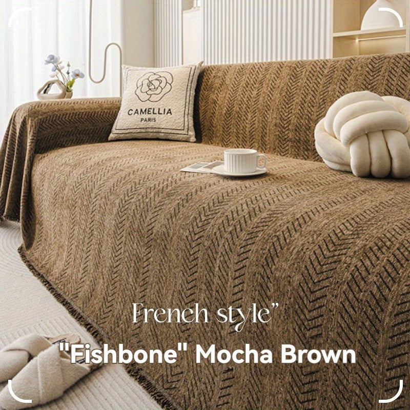 1pc Simple Herringbone Pattern Chenille Material Sofa Towel Durable and Wearresistant Pet Friendly Four Seasons Universal Suitable for Bedroom Living Room Office Decoration