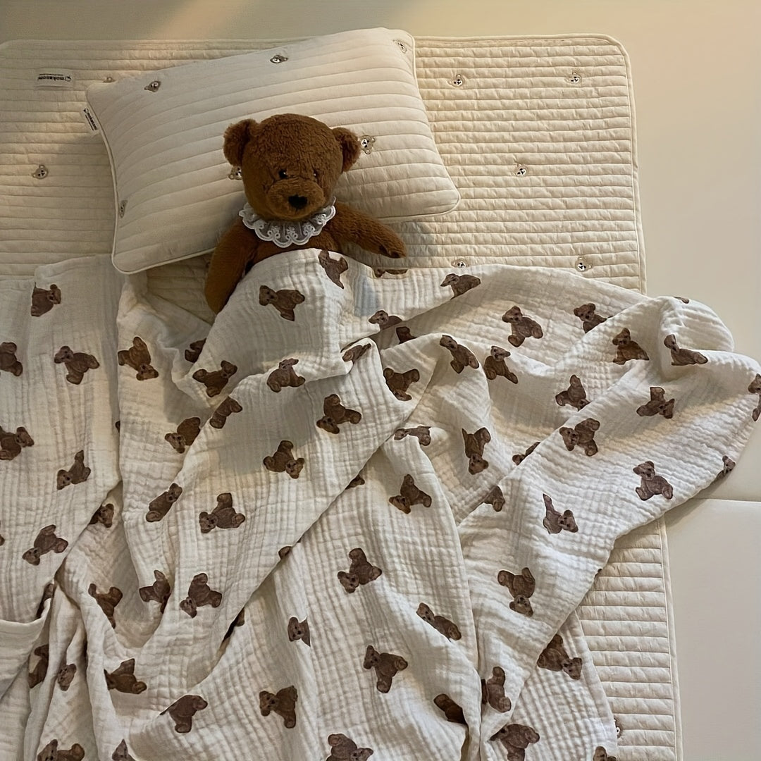 Couverture en gaze de coton  double couche imprime ours mignon lange pour bb serviette de bain