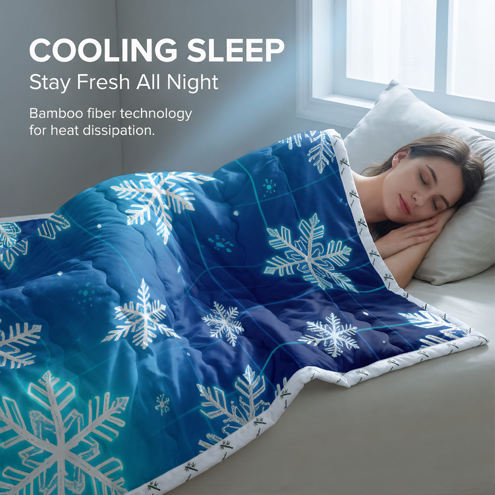 1pc Bamboo Reversible Cooling  Warm Summer Comforter  Snowflake Design Switchable Temperature Control Lightweight Breathable AllSeason Use Machine Washable Ideal for Bedroom Great As Housewarming Gift Or Home Decor Upgrade