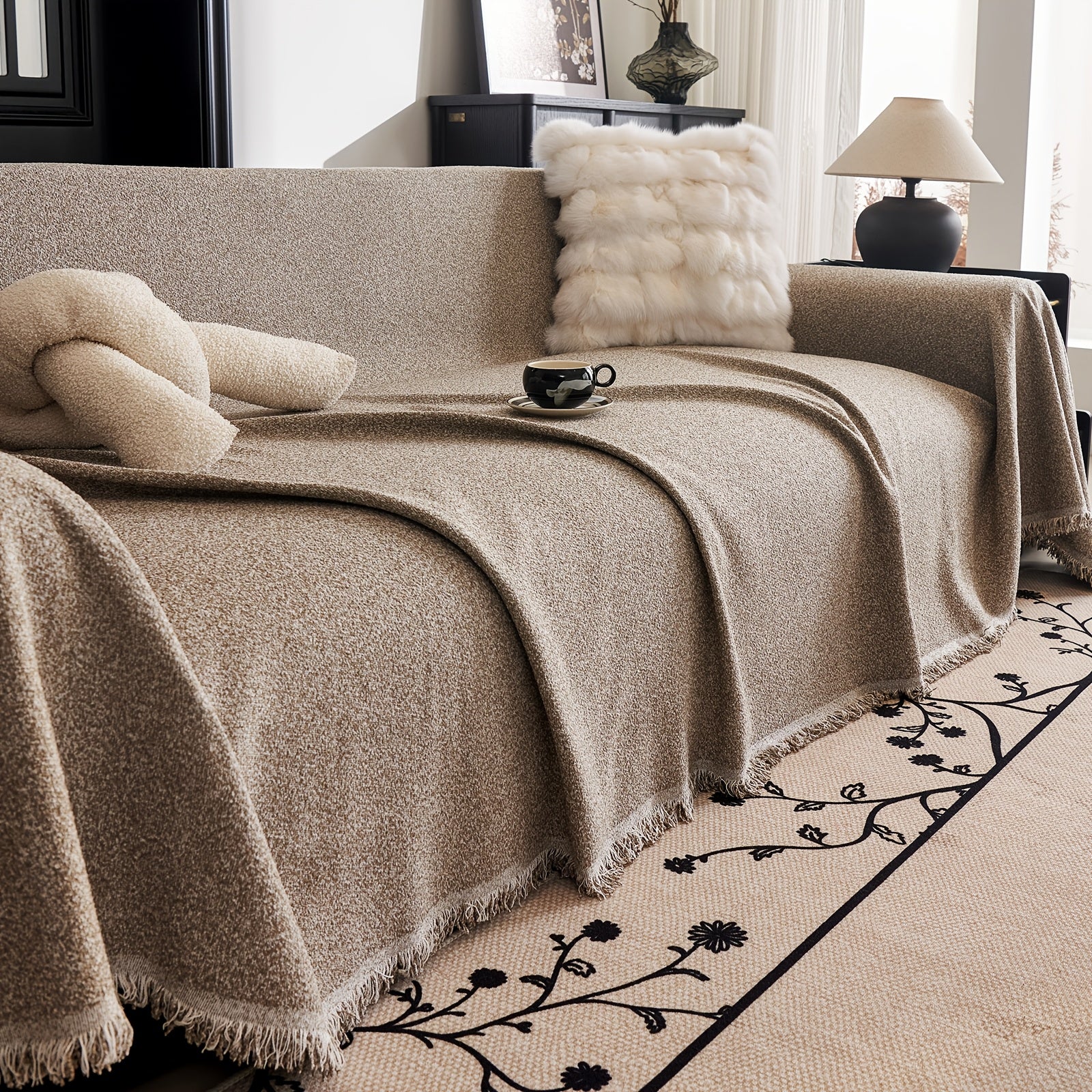 1pc Teddy Solid Color Sofa Towel Popular European and American Style Simple Sofa Blanket Oversized 1pc Sofa Cushion AllSeason Sofa Furniture Cover Suitable for Living Room Bedroom Office and Home Decor
