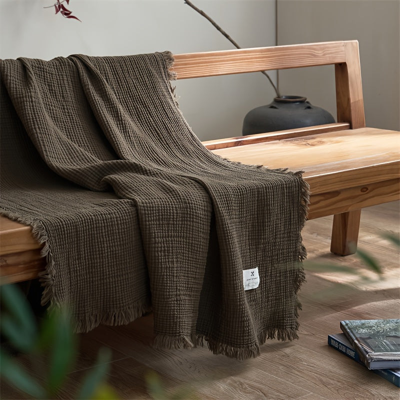 1pc 12954x16993 cm Luxury Muslin Cotton Throw Blanket with Tassels  Solid Olive Green FourLayer Gauze Durable and Soft Cozy Nap Blanket Lightweight  Breathable  for Couch Sofa Bedroom Chair Beach Mat  AllSeason Indoor  Outdoor Use