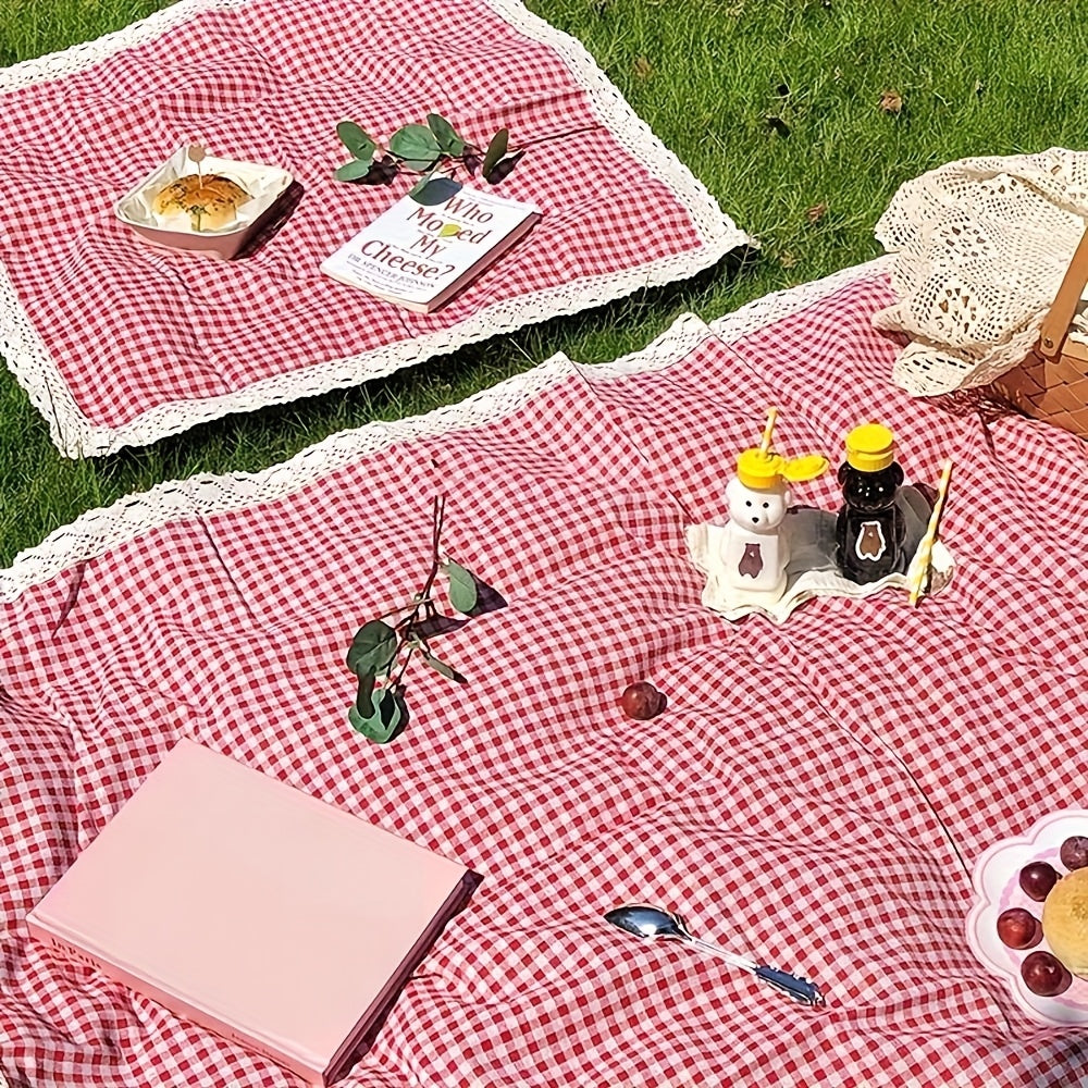 Couverture de Piquenique  Carreaux Rouge et Blanc avec Bordure en Dentelle  Nappes Lavables en Machine pour Camping Plage Sances Photo  Couverture Rectangulaire Extrieure Durable avec Bord Dcoratif Disponible en 3 Tailles