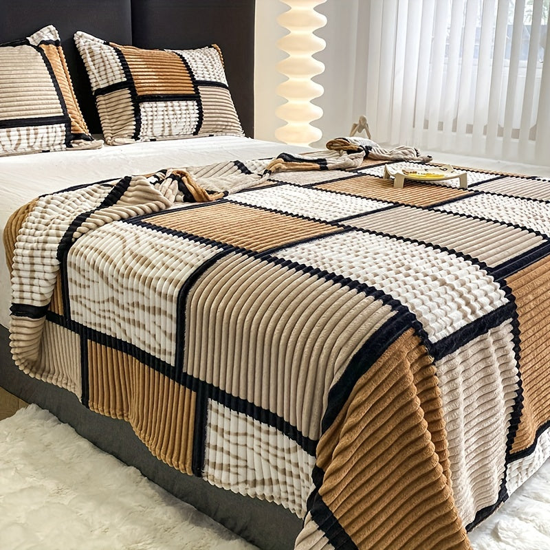 1pc Printed Patchwork Checkered Plush Blanket MultiPurpose Cover Nap Air Conditioner Blanket Sofa Shawl Office Bed Camping Travel MultiFunctional Blanket All Seasons Available Bed Blanket Christmas Gift